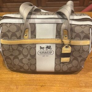 Coach Brown and White Travel Bag with Signature Monogram Open to offers !!